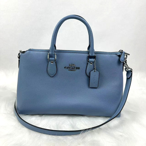 Coach Georgia Satchel Bag Crossbody In Leather Silver/Bluebell CR156 NWT - Picture 1 of 10